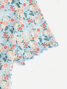 SHEIN VCAY Plus Size Nữ Mùa Hè In Hoa Cổ Tròn Tay Ngắn Áo Thun Thường Ngày - Màu xanh lam - Xem 5