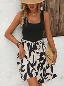 EMERY ROSE 女士印花拼接腰帶假期休閒春夏裙 - 彩色 - 查看 5