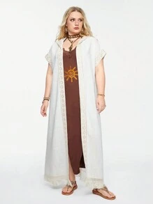 ROMWE Hippie Bohemian Hooded Sunscreen Holiday Mesh Cover Up