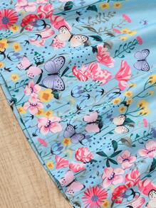 SHEIN 少女夏季蝴蝶和花卉印花無袖休閒裙，圓領設計 - 淺藍色 - 查看 3