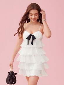 Enchnt Women Multi-Layer Design Spaghetti Strap Graduation White Summer Dress Hawaiian - White - View 8