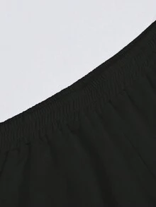 Solid Color Halter Neck Backless Shoulder-Baring Top And Wide Leg Pants Outfit For Everyday Spring/Summer Wear - Black - View 4