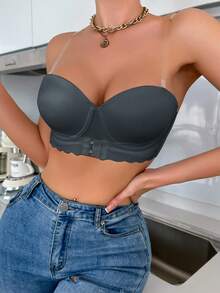 Women Padded Strapless Bra With Underwire - Army Green - View 4