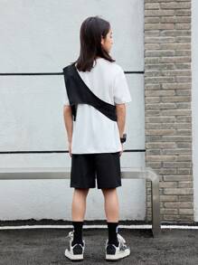 SHEIN Tween Boy Two Tone Flap Pocket Tee & Shorts
