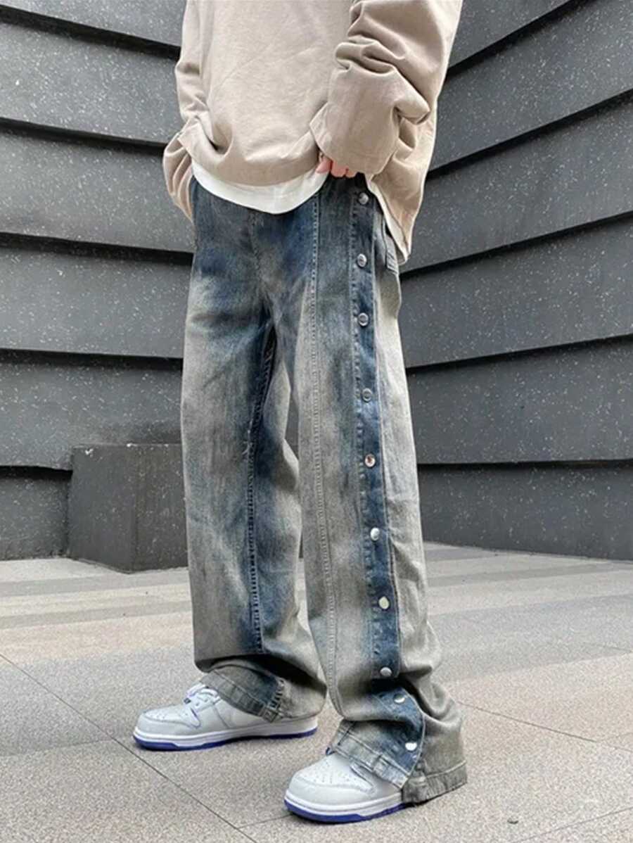 Manfinity EMRG Men's Straight Leg Jeans Baggy Long Acid Wash Dark Jean ...