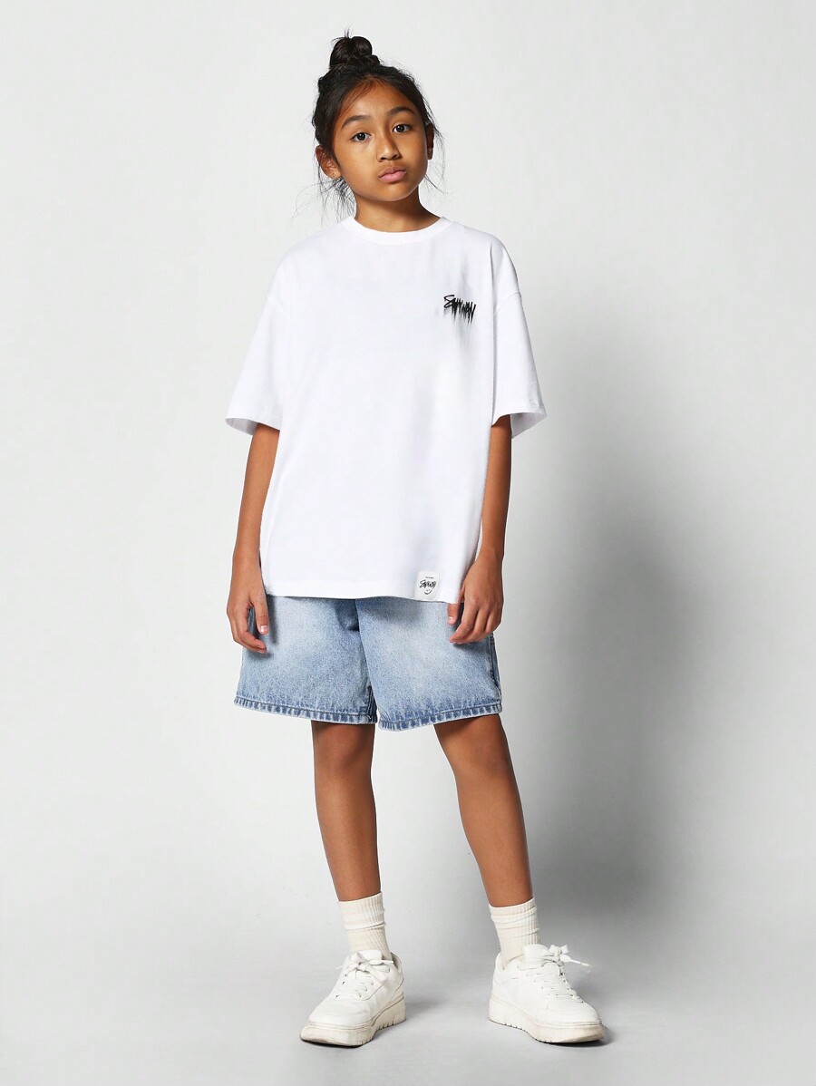 SUMWON Kids Oversized Tee With Front And Back Print Back To School