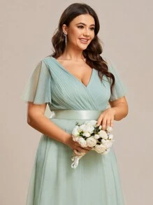 EVER-PRETTY Robe de demoiselle d'honneur à taille haute avec body froncé en maille, grande taille