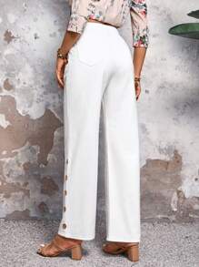 EMERY ROSE Women Fashionable Loose Jeans With Solid Color And Button Decorated - White - View 2