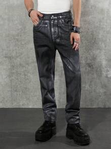 Manfinity Roghcode Jean Pria - Hitam dan Putih - View 4
