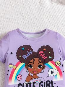 SHEIN Conjunto de sudadera con capucha y leggings de camuflaje de moda callejera caliente para niñas jóvenes - Morado - Ver 3