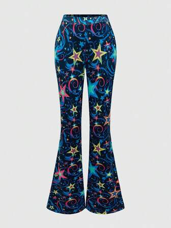 Pantalones acampanados y ajustados impresos para mujer estilo Y2K