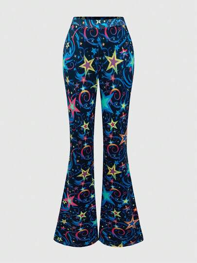 Damen Y2k Bedruckte Slim Fit Schlaghose