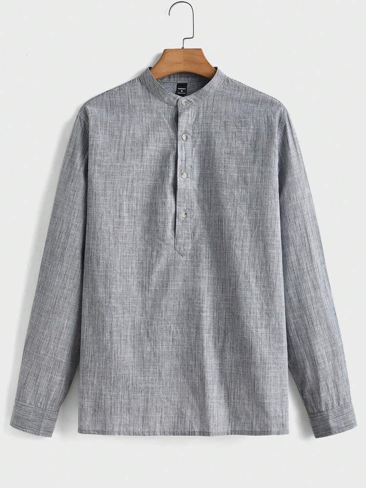 Weave Leisure Men Simple Solid Daily Shirt