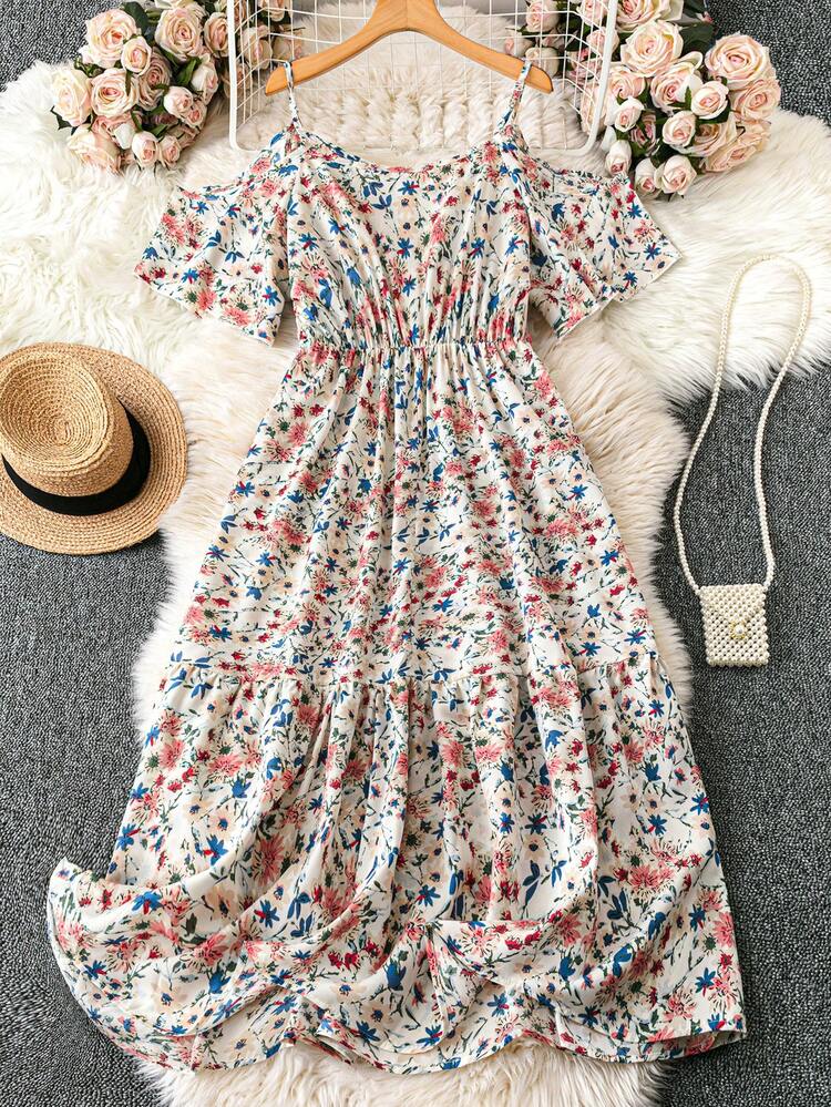 SHEIN Clasi Plus Size Ruffle Ditsy Floral Ruffle Hem Vacation Dress For Spring/Summer - Multicolor - View 2