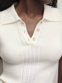 BizChic Top de Malha com Gola Polo Elegante, Manga Curta, Ajustada e Graciosa