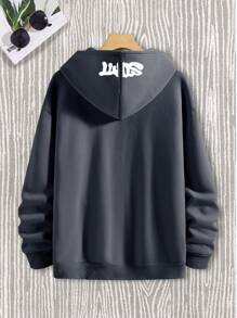 Manfinity EMRG Loose Fit Men's Drop Shoulder Hoodie With Slogan & Cartoon Graphics - Grey - View 2