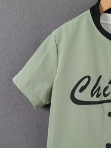 SHEIN Boys Letter Graphic Baseball Collar Shirt & Shorts Without Tee