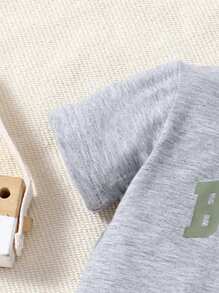 SHEIN Playful Pals Baby Boys' Letter Print Top And Solid Color Pants Set