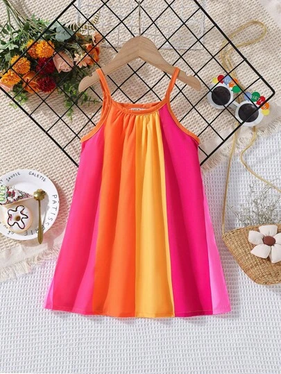 SHEIN Toddler Girls Colourblock Cami Dress