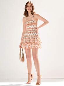 Enchnt Romantic Vacation Colorful  Embroidered Casual Summer Dress Short Holiday - Orange - View 5