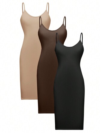 RosyDaze Solid Color Casual Spaghetti Strap Dress