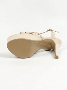 Sandalias con tacón de aguja alto, de 14cm de altura, plataforma impermeable y suela gruesa, zapatos de mujer de punta abierta brillosos y con tacón ultra alto - Albaricoque - Ver 6