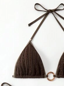 Swim SXY Women's Contrast Stitching Swimsuit Set, Suitable For Beach & Vacation - Chocolate Brown - View 5