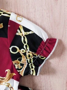 Fashionable Color Block Chain & Printed Dress For Baby Girl's Holiday - Multicolor - View 5