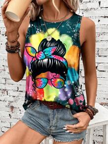 LONESS Summer Casual Figure Graphic Loose Fit Tank Top