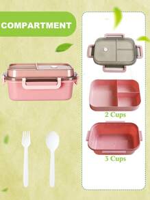 1pc 2 Layer Compartment Lunch Box, School Lunch Box With Fork And Spoon,Food Containers For Women & Men, Students,Set Of Utensil , Bento Lunch Box, Microwavable,Food Container(Pink),Back To School Christmas For Holiday Gift Giving