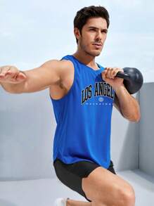 Manfinity Sport Corelite Boyfriend Style Men Casual Loose Sports Tank Top With Letter Print Workout Tops