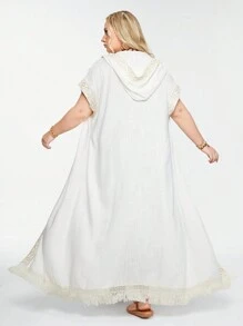 ROMWE Hippie Bohemian Hooded Sunscreen Holiday Mesh Cover Up