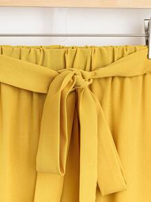 EMERY ROSE 大尺碼女性夏季2件套裝-寬鬆款植物印花圓領短袖上衣和褲子，適用於度假 - 黃色 - 查看 4