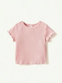 Cozy Pixies Ensemble de 2 pièces pour bébé fille, Haut tricoté à col rond et à manches courtes douces unicolore & Barboteuse imprimée florale à bretelles - Rose bonbon - Voir 5