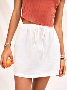 Soleia WYWH Women White Vacation Bodycon Skirt With Elastic Waistband And Ruffled Hem