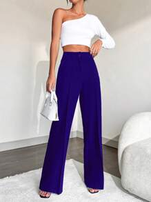 EURMUSE Solid Seam Front Suit Pants - Royal Blue - View 5