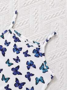 SHEIN 2pcs/Set Young Girl Butterfly Printed Elastic Fitted Strap Dress For Summer - Multicolor - View 5