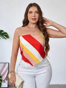 SHEIN Essnce Women Plus Size Colorful Striped Bandanas Tube Tops Jumpsuit Fashionable And Casual - Multicolor - View 3