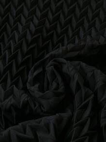 SHEIN LUNE ملابس علوية أنيقة للنساء بمقاسات كبيرة بلون صامد ومصممة بالطيات اليدوية - الأسود - مشاهدة 5