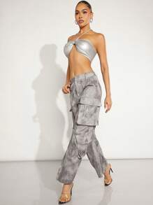 Hauture Pantalon Ample Imprimé Cargo À Jambe Large Avec Ourlet À Fermeture Éclair - Multicolore - Voir 5