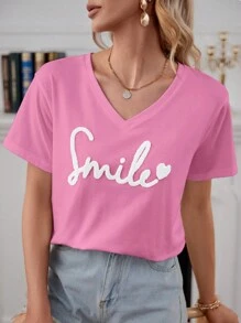 Áo thun cổ tròn tay ngắn dáng rộng cho nữ, thời trang mùa hè - Màu Hồng baby - Xem 1