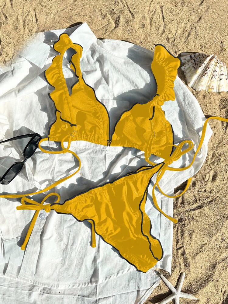 Color Block Trim Two Pieces Bikini Set, Ideal For Beach Vacation Summer Beach