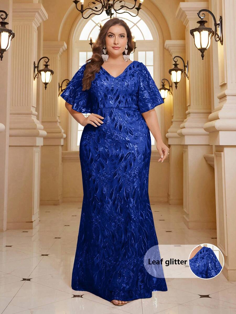 SHEIN Belle Vestido de talla grande para fiesta de noche (Estilo industria pesada) - azul real - Ver 1