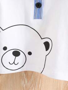 嬰兒女孩2件套裝，夏季可愛熊印花上衣和條紋短褲套裝