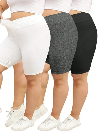 SHEIN LUNE 3 قطعة/طقم شورتات جينز سوداء/رمادية/بيضاء مقاسات كبيرة ، ملابس صيفية عادية