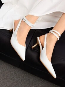 Zapatos de tacón alto blancos para mujer con dedo del pie puntiagudo, tacón delgado, correa y estilo informal, tacón adecuado para graduación, tacones para baile de promoción para zapatos de verano en - Blanco - Ver 5