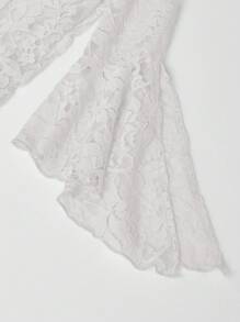 喇叭袖蕾丝鱼尾连衣裙，哥特式性感女装，圣诞礼服，婚礼宾客礼服 - 白色 - 查看 3