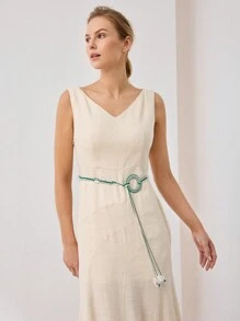 MOTF PREMIUM 1PC WOMEN'S BOHEMIAN STYLE WOVEN GREEN & WHITE BELT, SUITABLE FOR VACATION - Multicolor - View 5