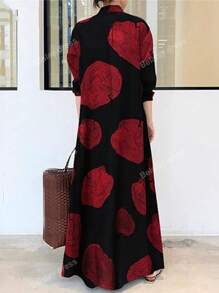 Vestido casual diario para mujer de solapa y abotonadura sencilla con estampado
