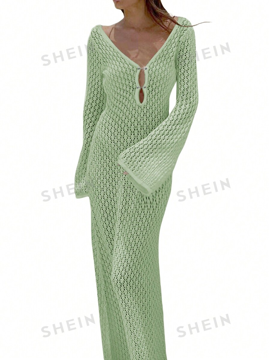 Strickkleid Damen Langarm - Einfarbiges Pulloverkleid Mit Rundhalsausschnitt